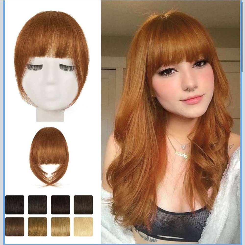 BARSDAR 100%Human Hair Clip,French Bangs-Fringe w/Temples Dyeable- Medium Auburn